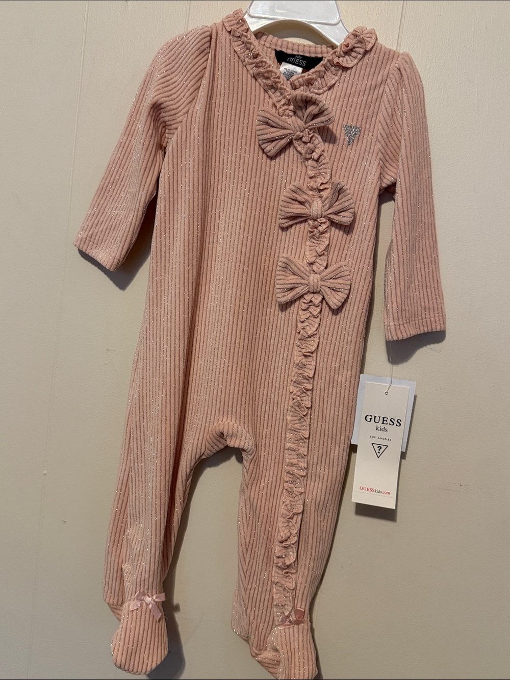 GUESS Pink Ribbed Bow Footed One-Piece